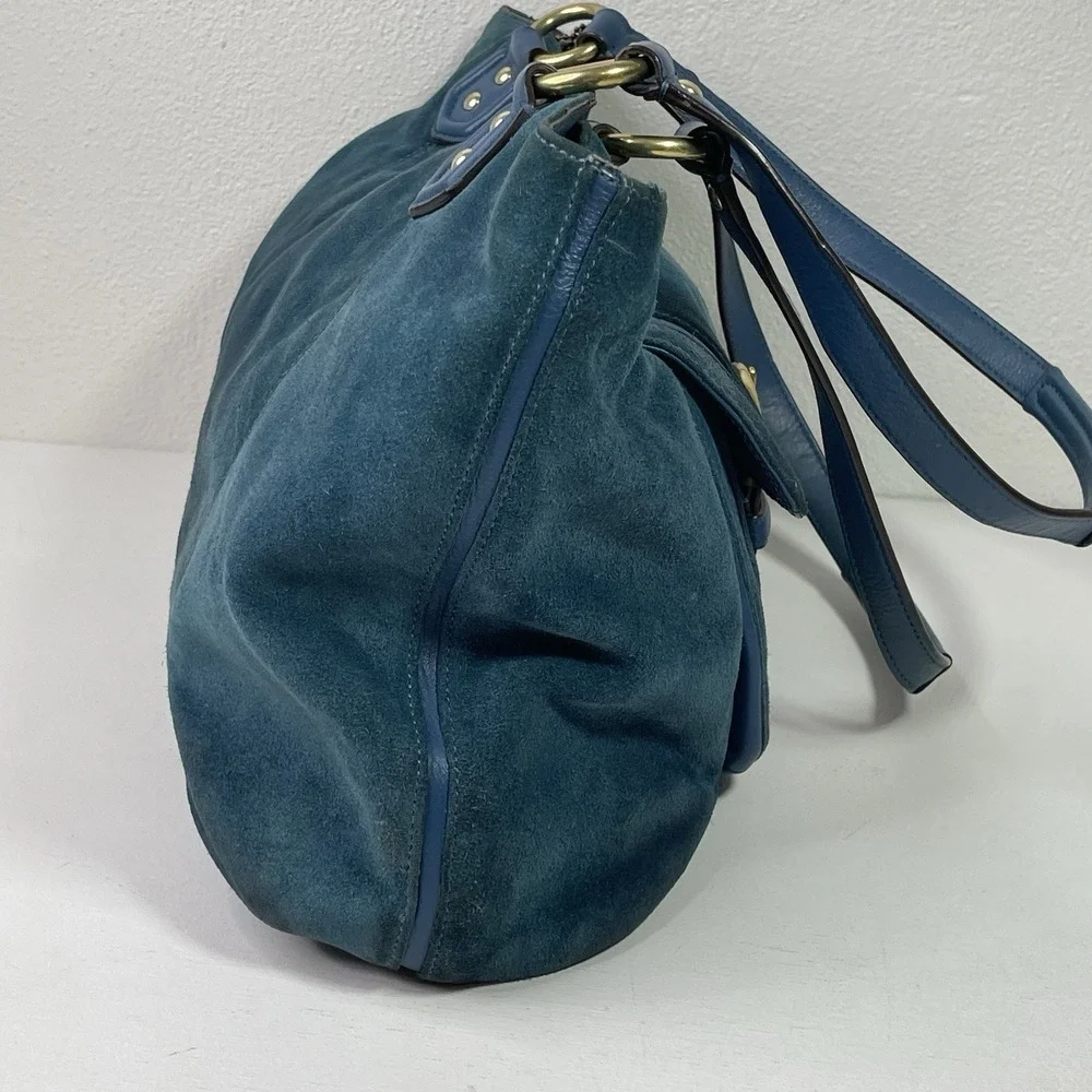 Coach Campbell Belle Teal Suede Leather Purse Carryall Shoulder Bag F1381 F24688